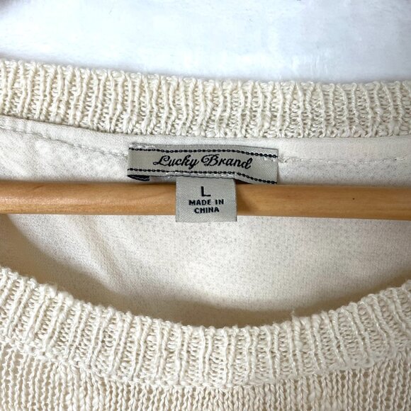 Lucky Brand Sweater Womens L Cream Linen Blend Layered Chiffon Crochet Tunic - Picture 2 of 9